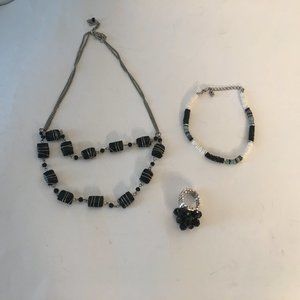 Black and white Necklace, Bracelet, and Ring